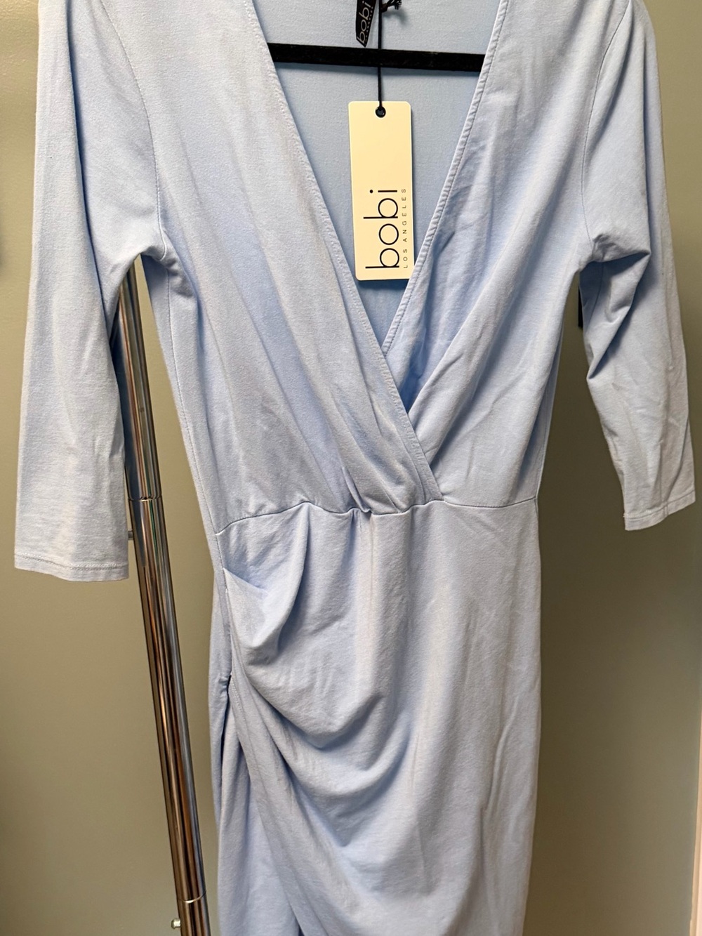 bobi Light Blue Midi Wrap Dress